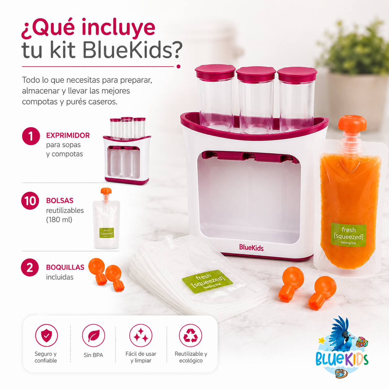 Dispensador de Compotas y Papillas para Bebé con 10 Bolsas Reutilizables 6