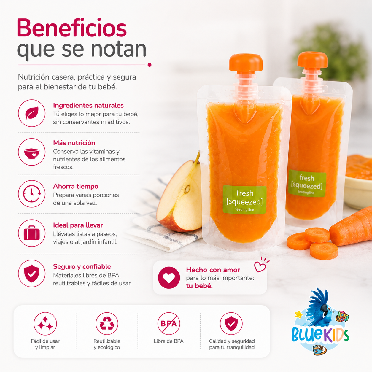 Dispensador de Compotas y Papillas para Bebé con 10 Bolsas Reutilizables 7