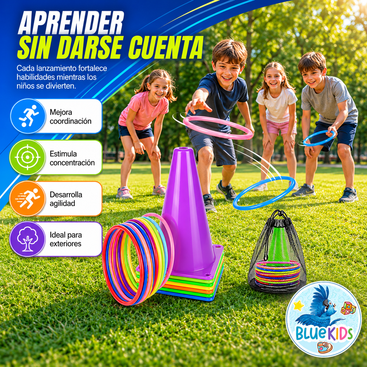 Kit Psicomotricidad Infantil: 6 Conos y 10 Aros Bluekids 3