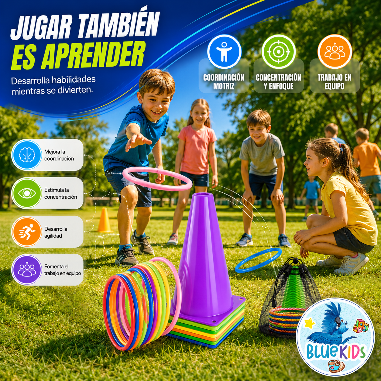 Kit Psicomotricidad Infantil: 6 Conos y 10 Aros Bluekids 4