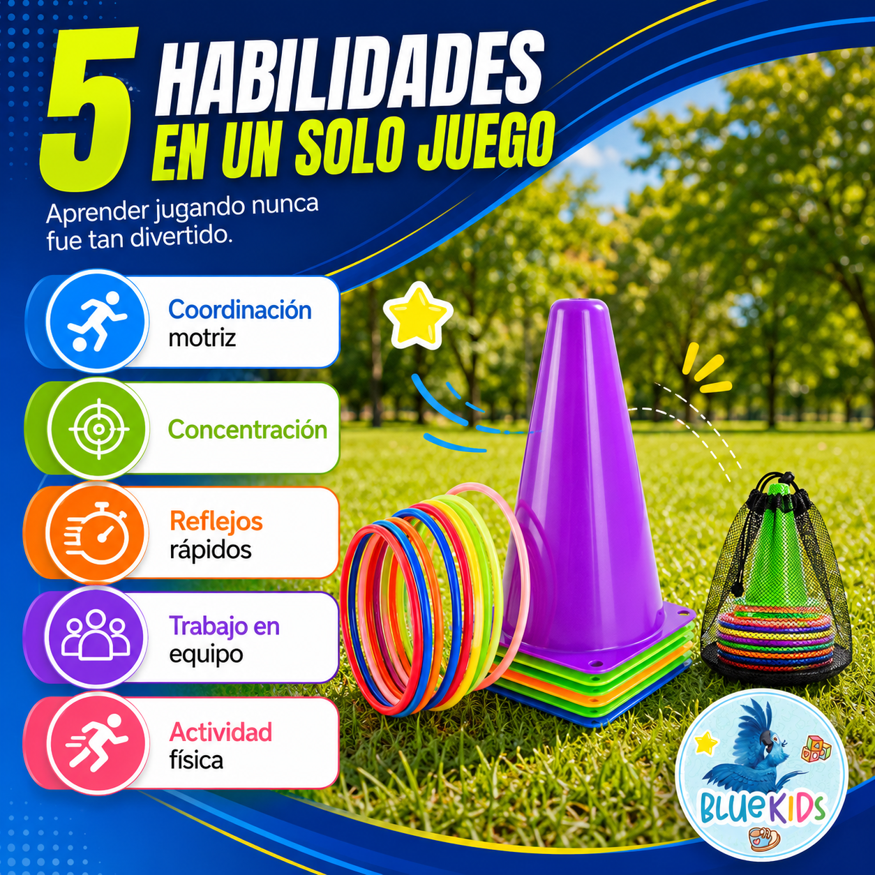 Kit Psicomotricidad Infantil: 6 Conos y 10 Aros Bluekids 5