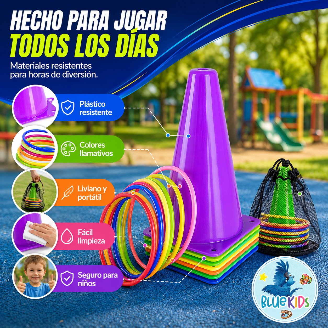 Kit Psicomotricidad Infantil: 6 Conos y 10 Aros Bluekids 6
