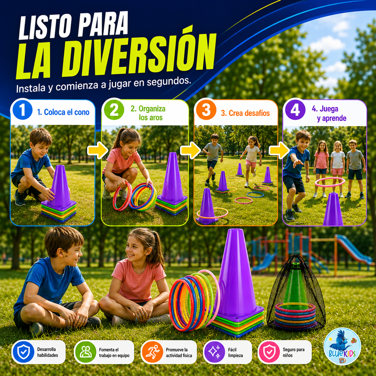 Kit Psicomotricidad Infantil: 6 Conos y 10 Aros Bluekids 7
