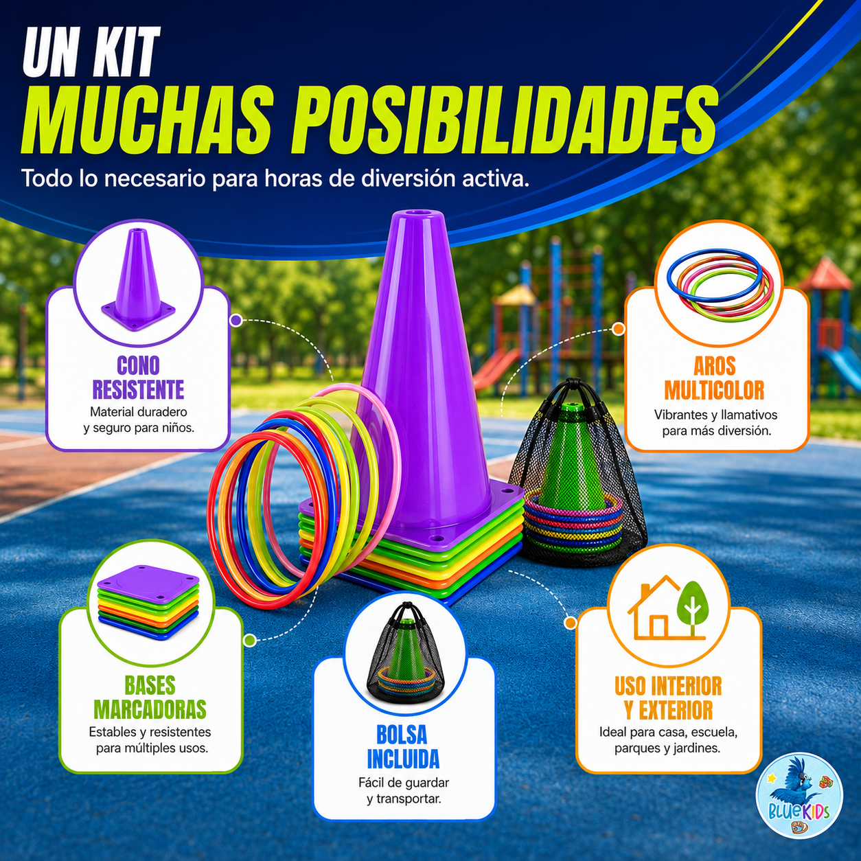 Kit Psicomotricidad Infantil: 6 Conos y 10 Aros Bluekids 8