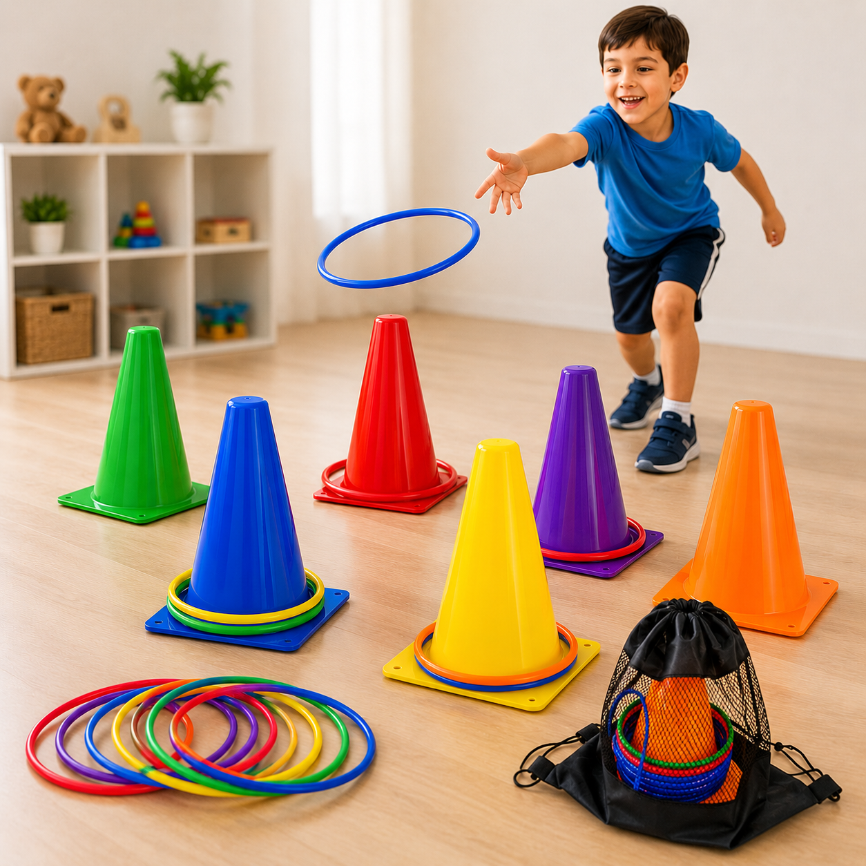 Kit Psicomotricidad Infantil: 6 Conos y 10 Aros Bluekids 1