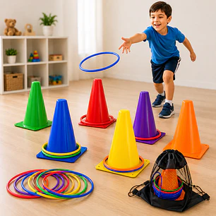 Kit Psicomotricidad Infantil: 6 Conos y 10 Aros Bluekids