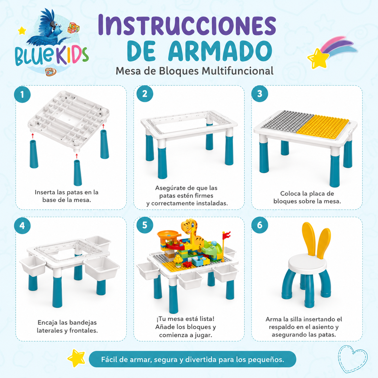 Mesa Didáctica 6 en 1 con Silla y Bloques para Niños |Bluekids 8