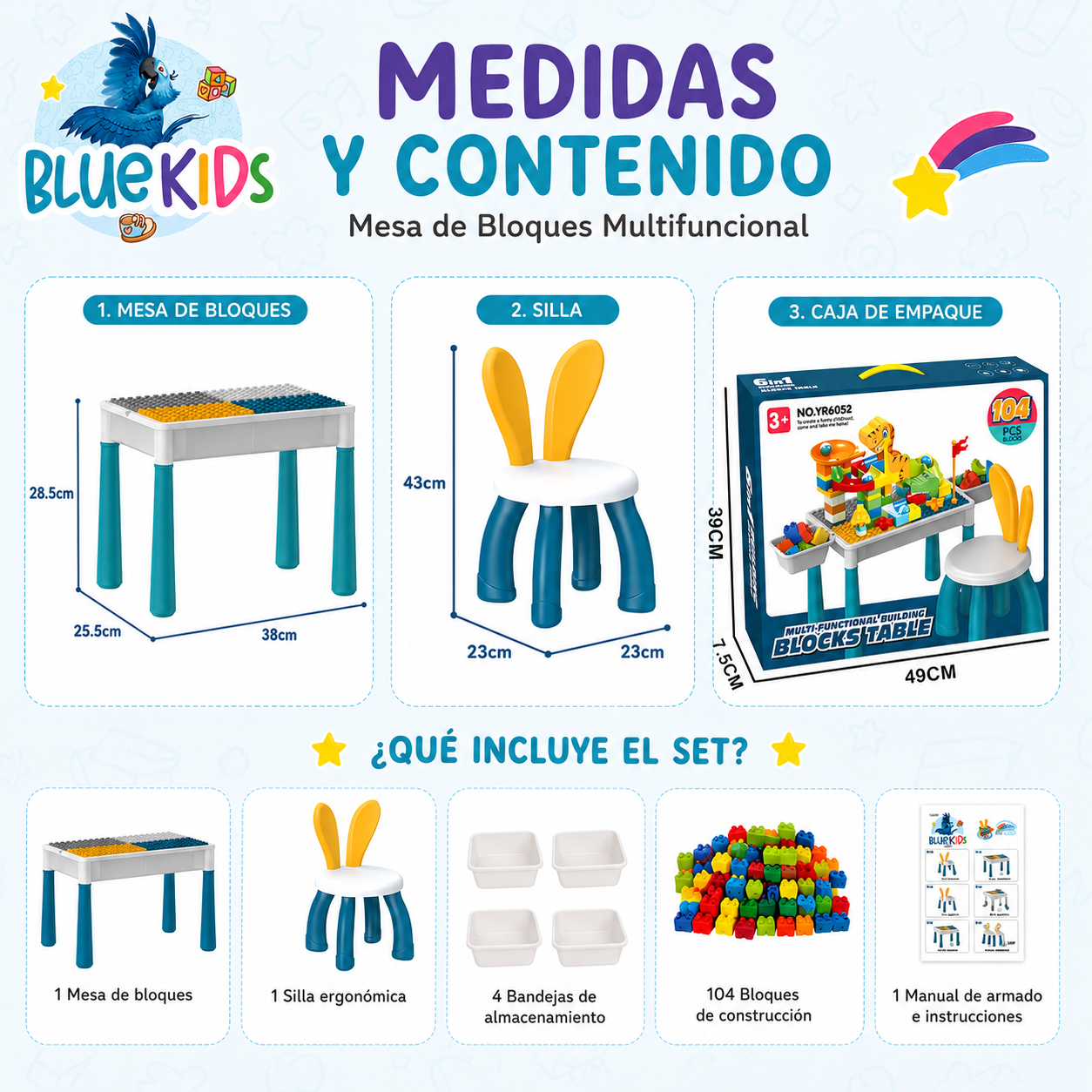 Mesa Didáctica 6 en 1 con Silla y Bloques para Niños |Bluekids 7