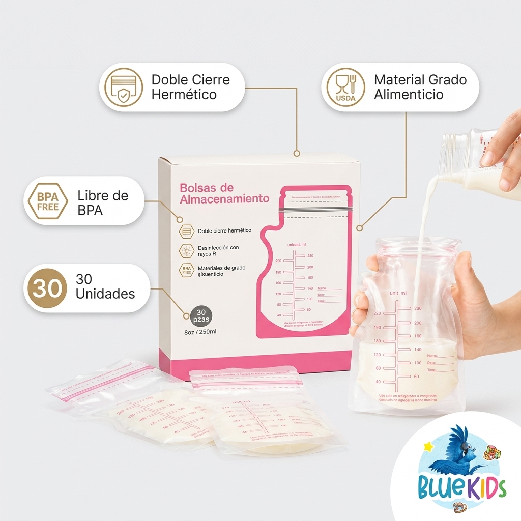 Pack 30 Bolsas Para Leche Materna 250ml Doble Cierre BPA 2