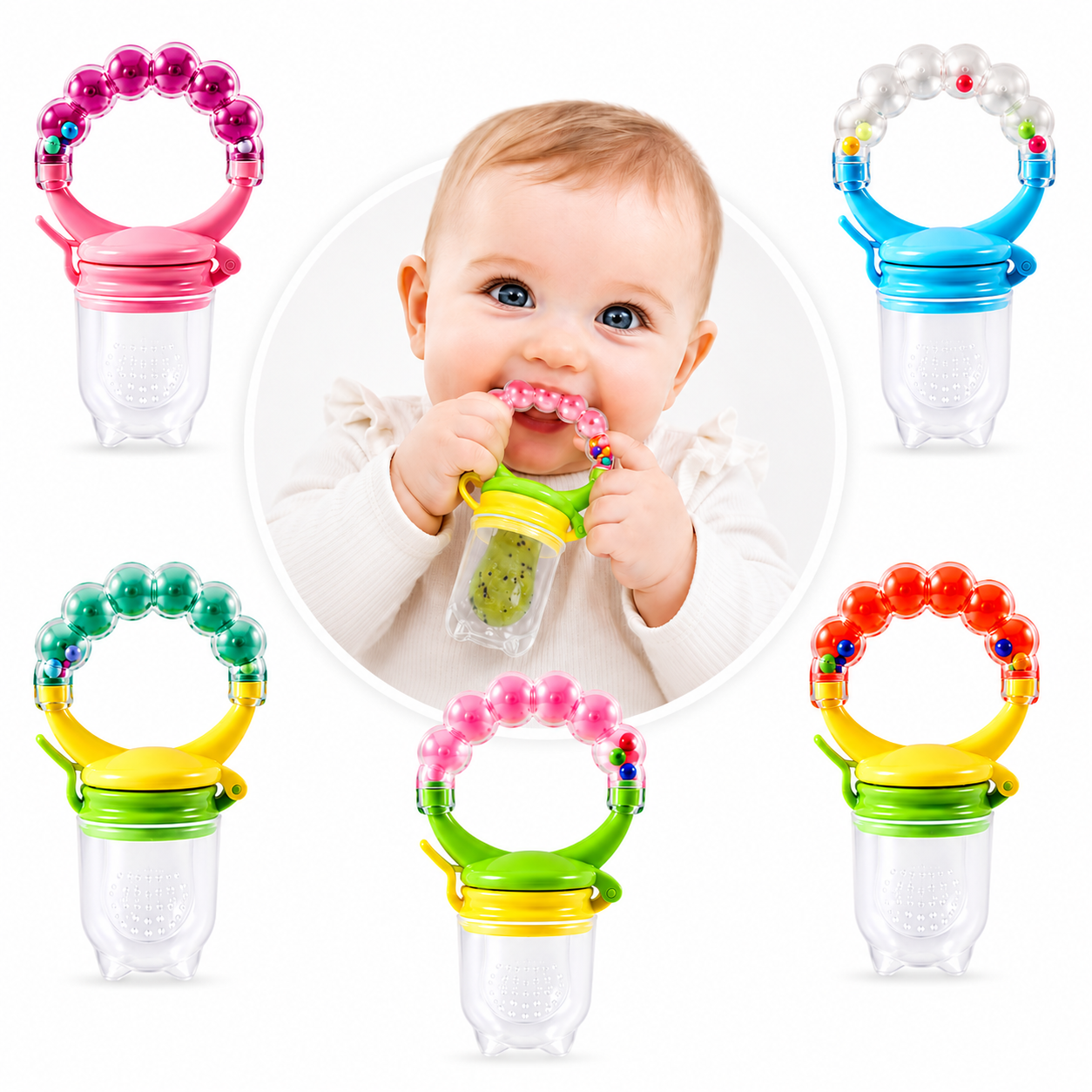 Chupete De Silicona Para Frutas Y Verdura Con Sonajero Bebes 1