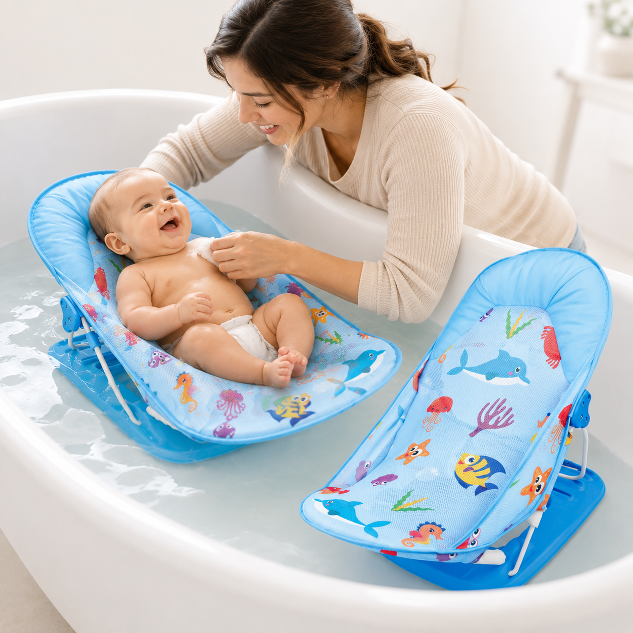 Silla Asiento Baño Bebe Plegable Reclinable Tina Antideslizante 11
