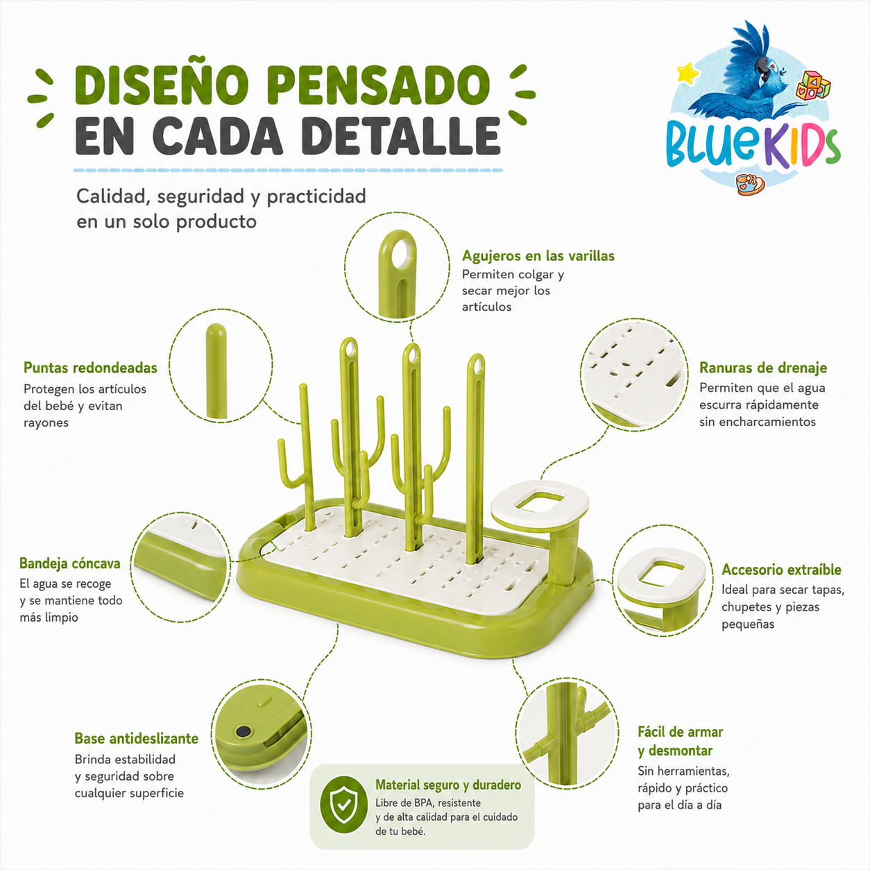 Escurridor de Mamaderas y Biberones Desmontable con Bandeja de Drenaje|Organizador para Accesorios de Bebé 8