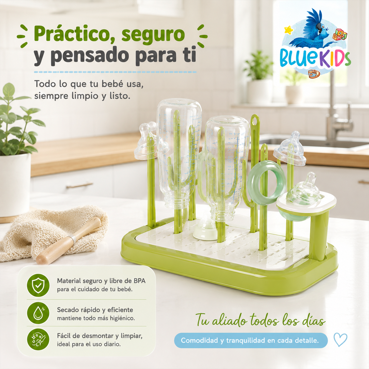 Escurridor de Mamaderas y Biberones Desmontable con Bandeja de Drenaje|Organizador para Accesorios de Bebé 10