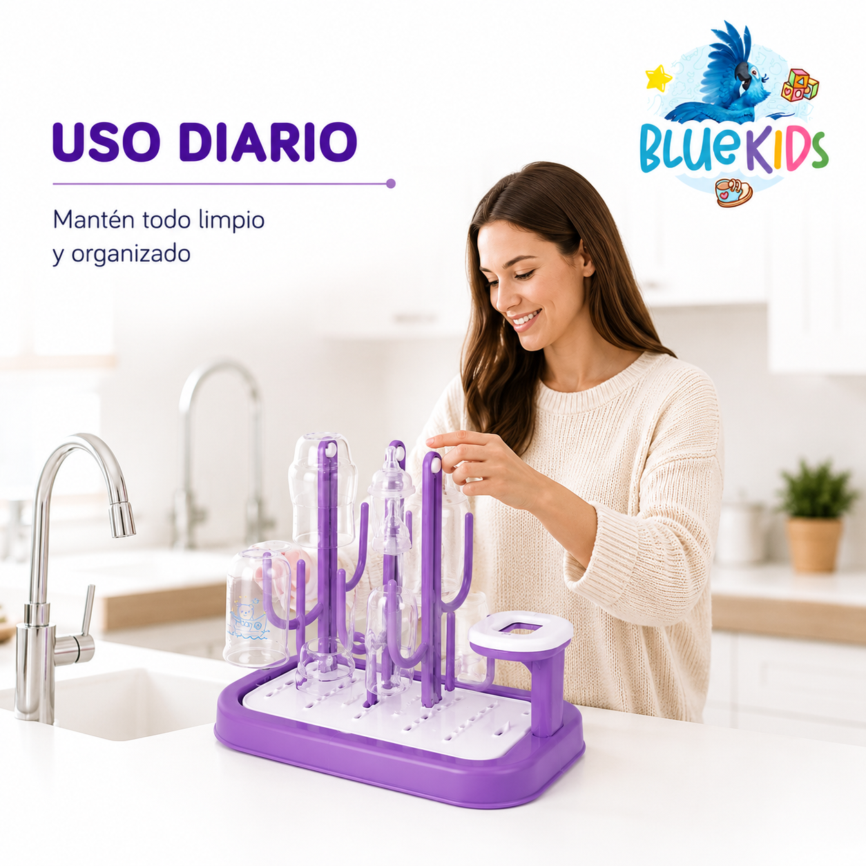 Escurridor de Mamaderas y Biberones Desmontable con Bandeja de Drenaje|Organizador para Accesorios de Bebé 16