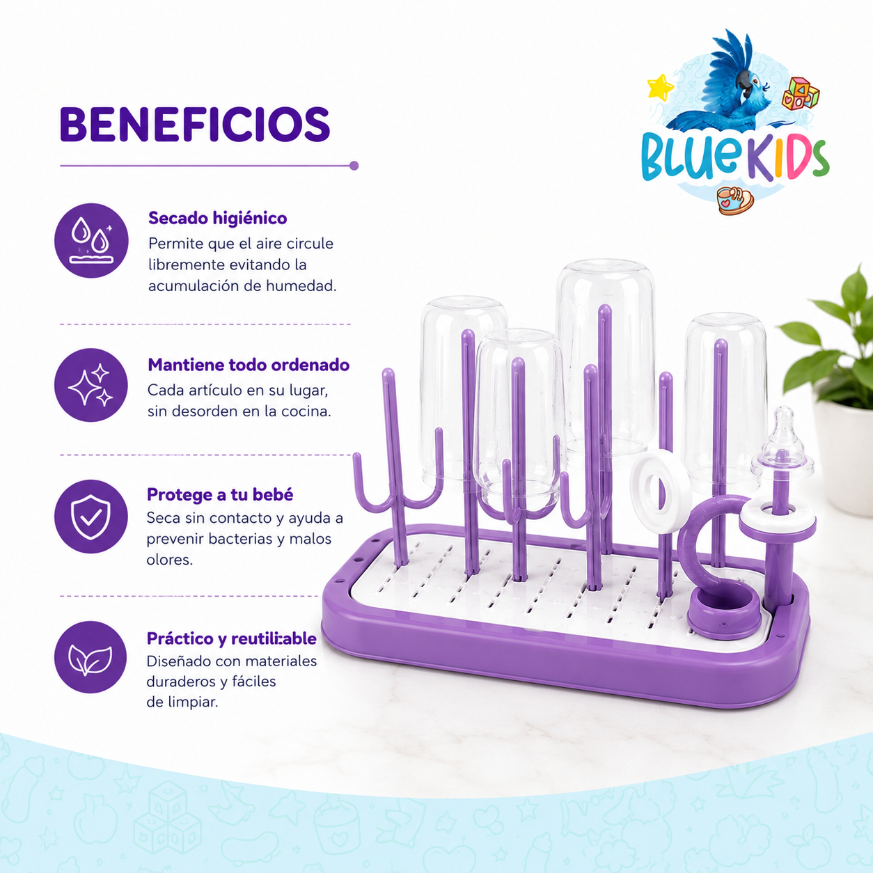 Escurridor de Mamaderas y Biberones Desmontable con Bandeja de Drenaje|Organizador para Accesorios de Bebé 17