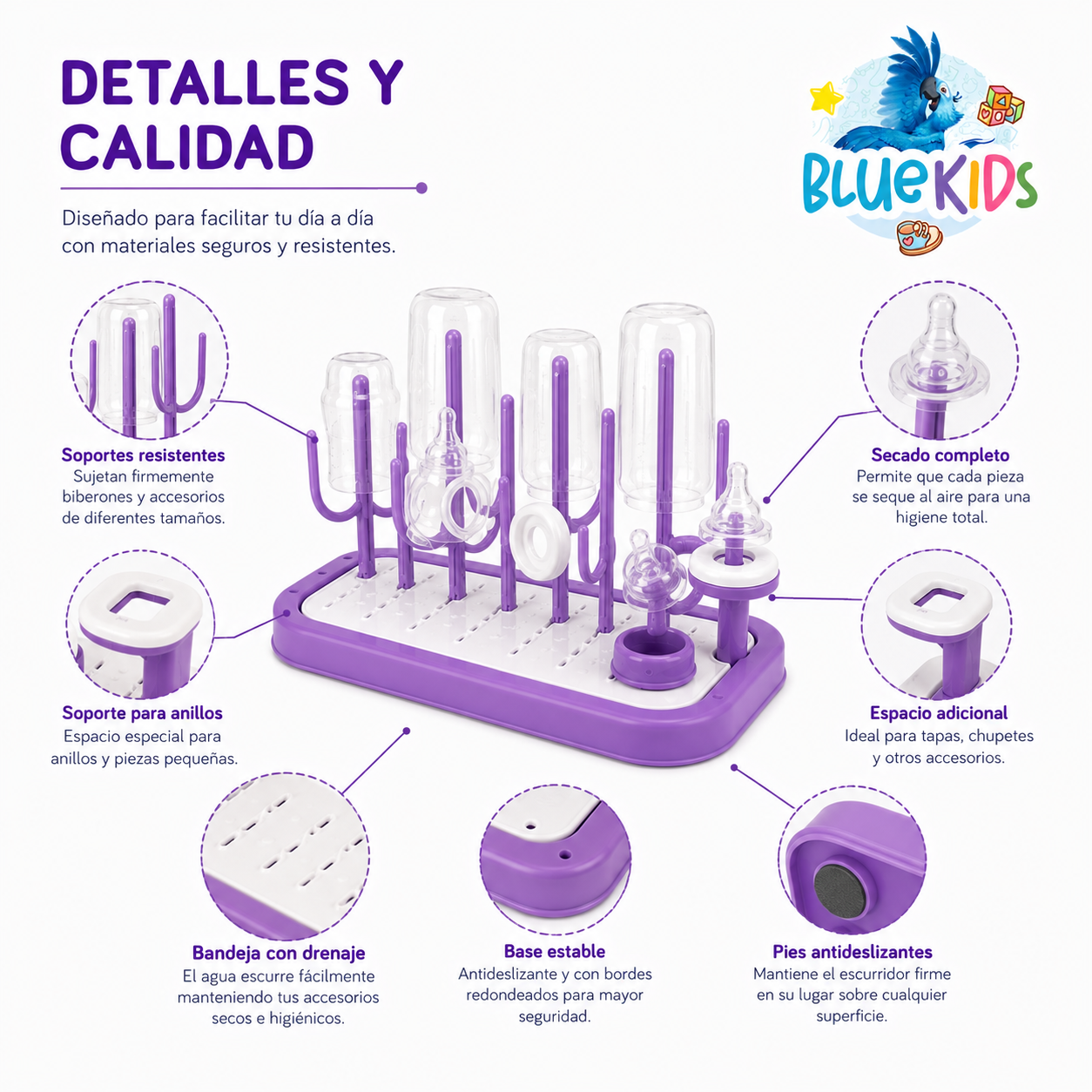 Escurridor de Mamaderas y Biberones Desmontable con Bandeja de Drenaje|Organizador para Accesorios de Bebé 19