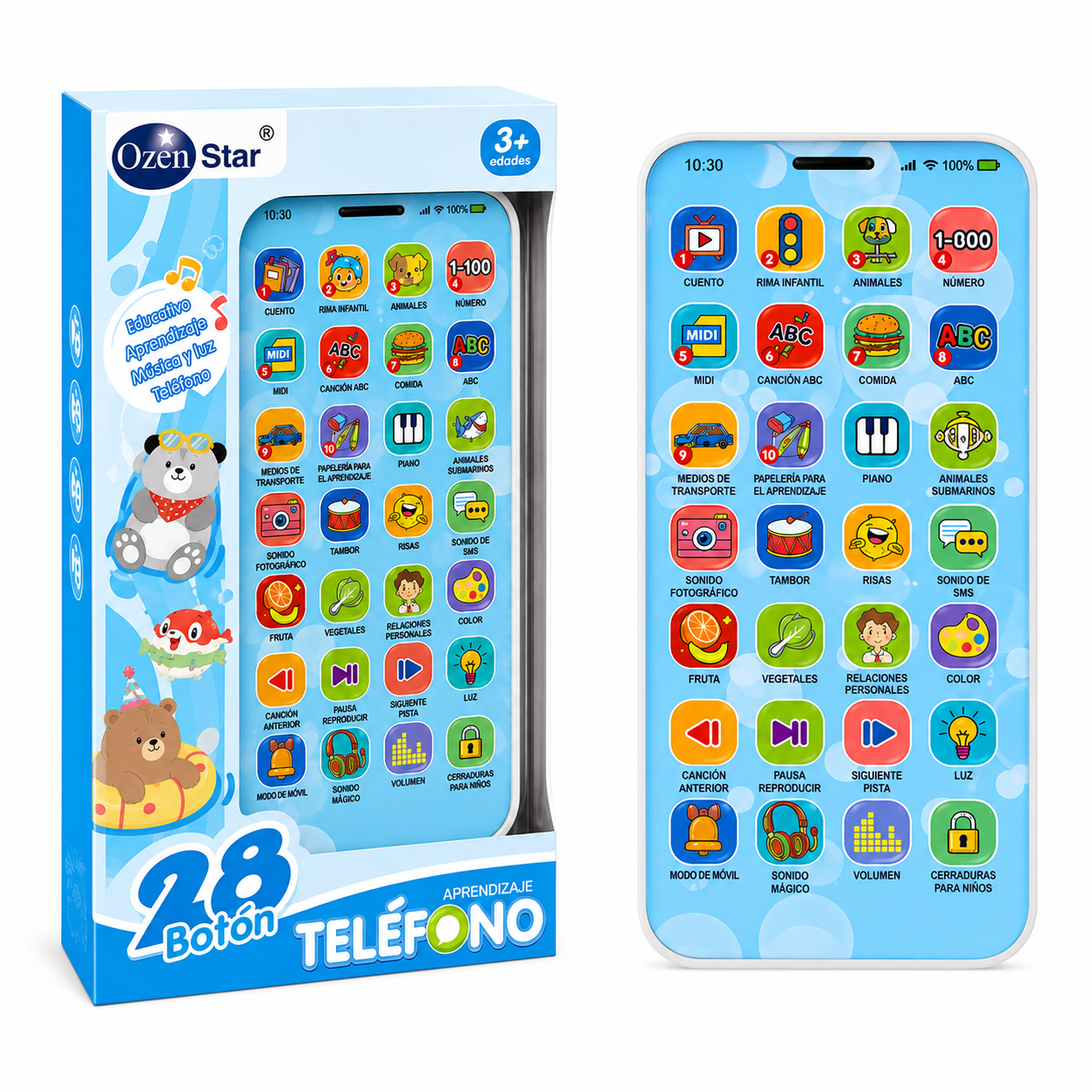 Telefono Didactico Infantil Interactivo 28 Botones Luz Sonido Musica USB 1