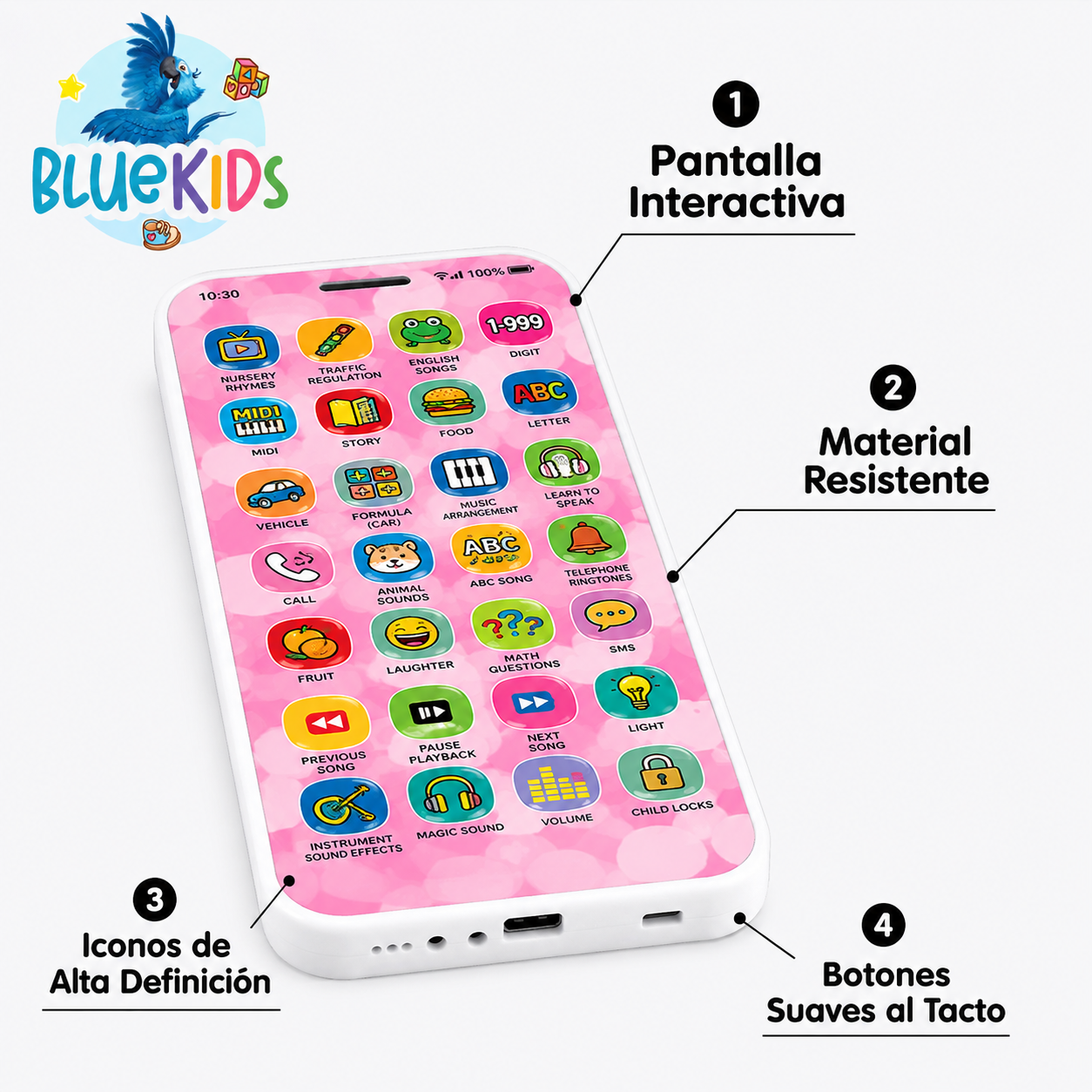 Telefono Didactico Infantil Interactivo 28 Botones Luz Sonido Musica USB 4