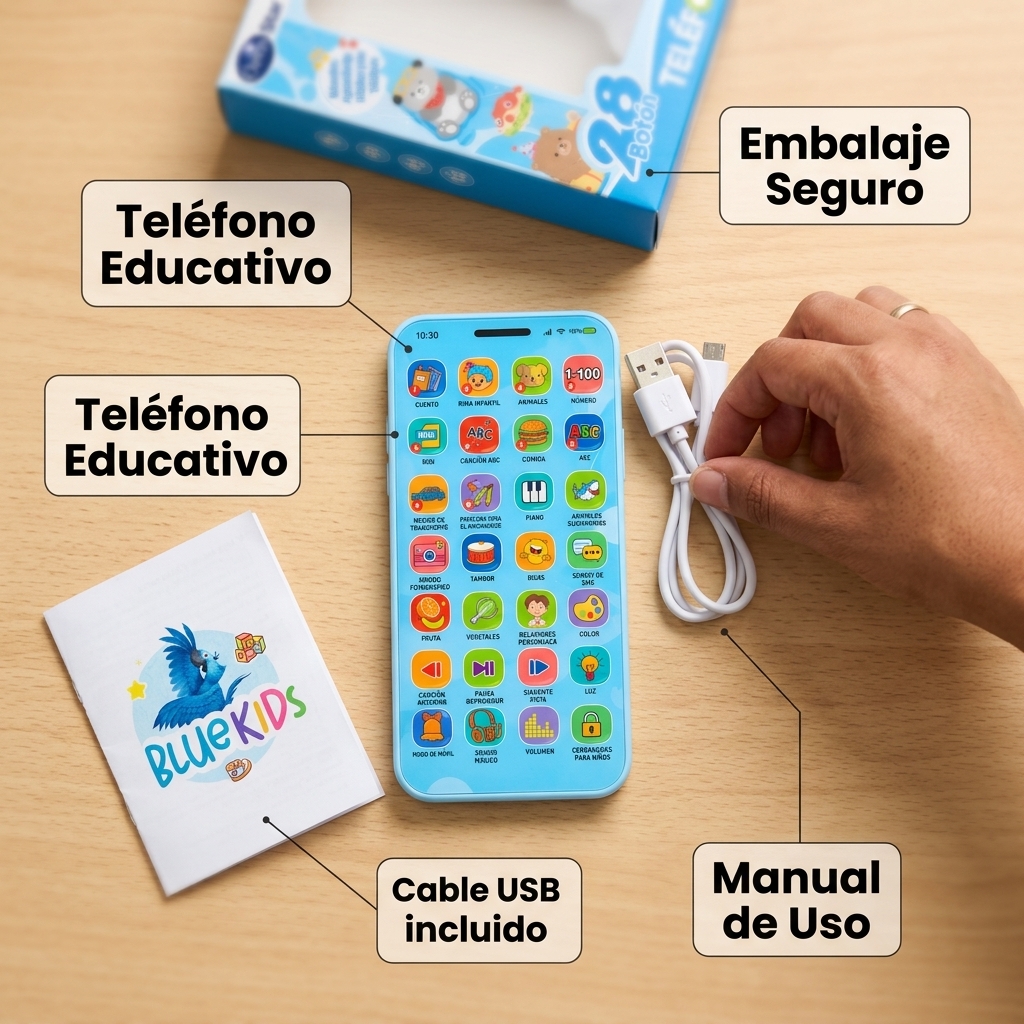 Telefono Didactico Infantil Interactivo 28 Botones Luz Sonido Musica USB 10