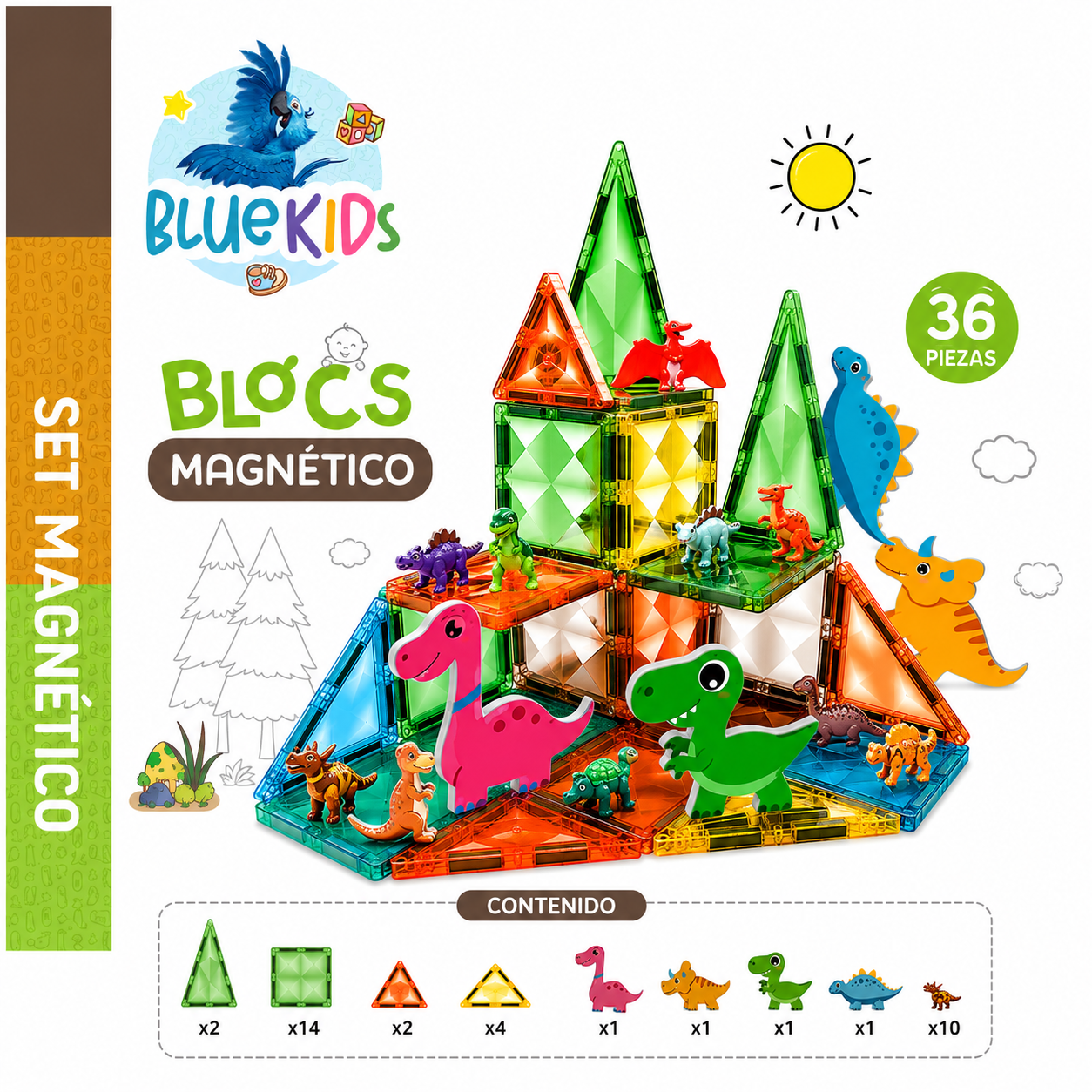 Bloques Magnéticos Dinosaurio 32 Piezas Construcción 3D  3