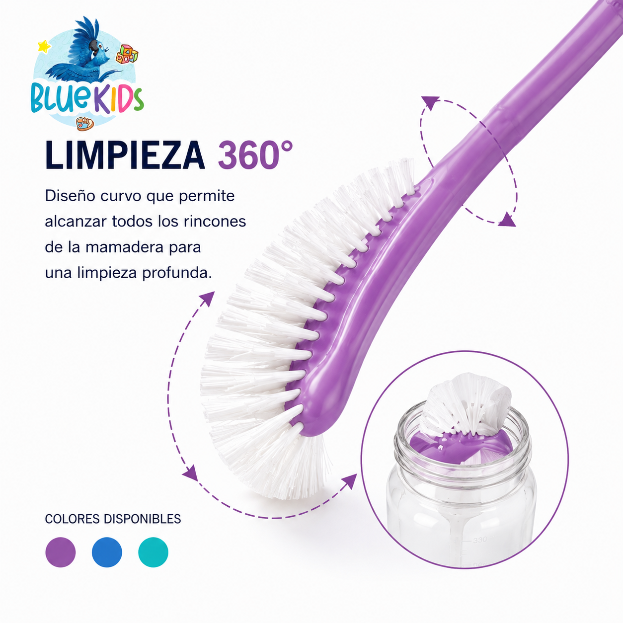 CEPILLO ESCOBILLA LIMPIA MAMADERAS BIBERONES 360 + LIMPIA TETINAS 2