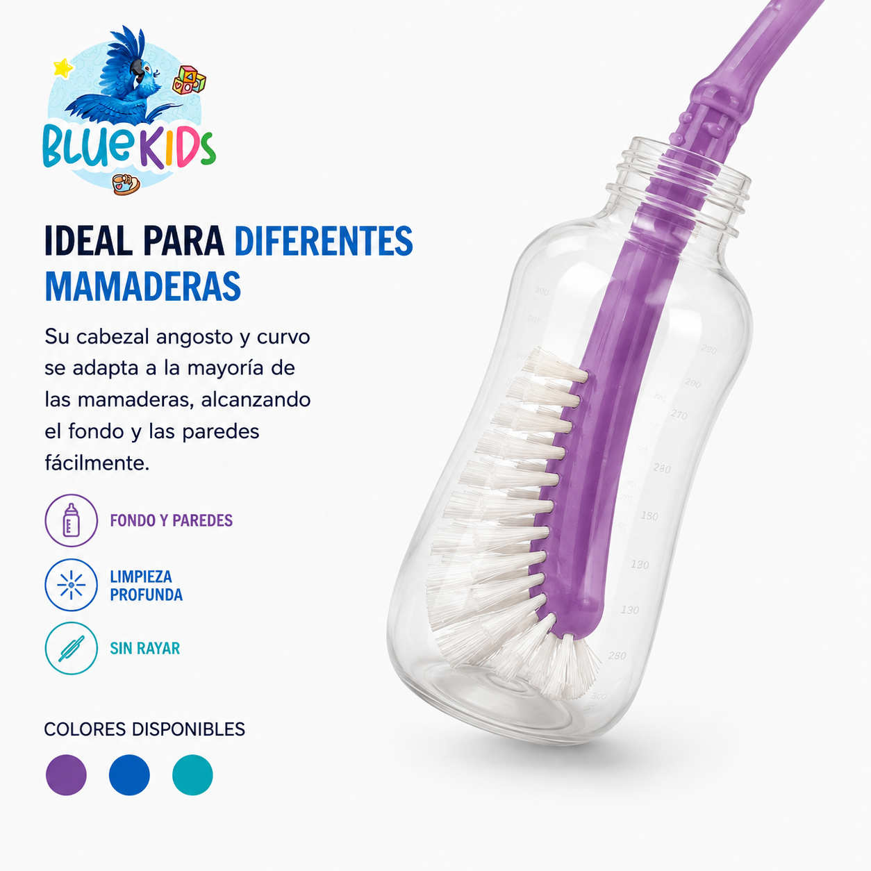 CEPILLO ESCOBILLA LIMPIA MAMADERAS BIBERONES 360 + LIMPIA TETINAS 6