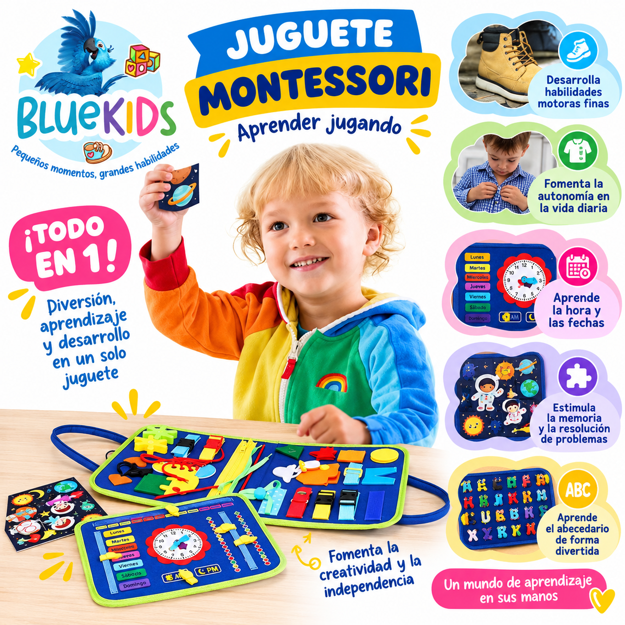 LIBRO SENSORIAL Y DIDÁCTICO DE TELA – JUGUETE EDUCATIVO DE ACTIVIDADES Y MOTRICIDAD FINA 6