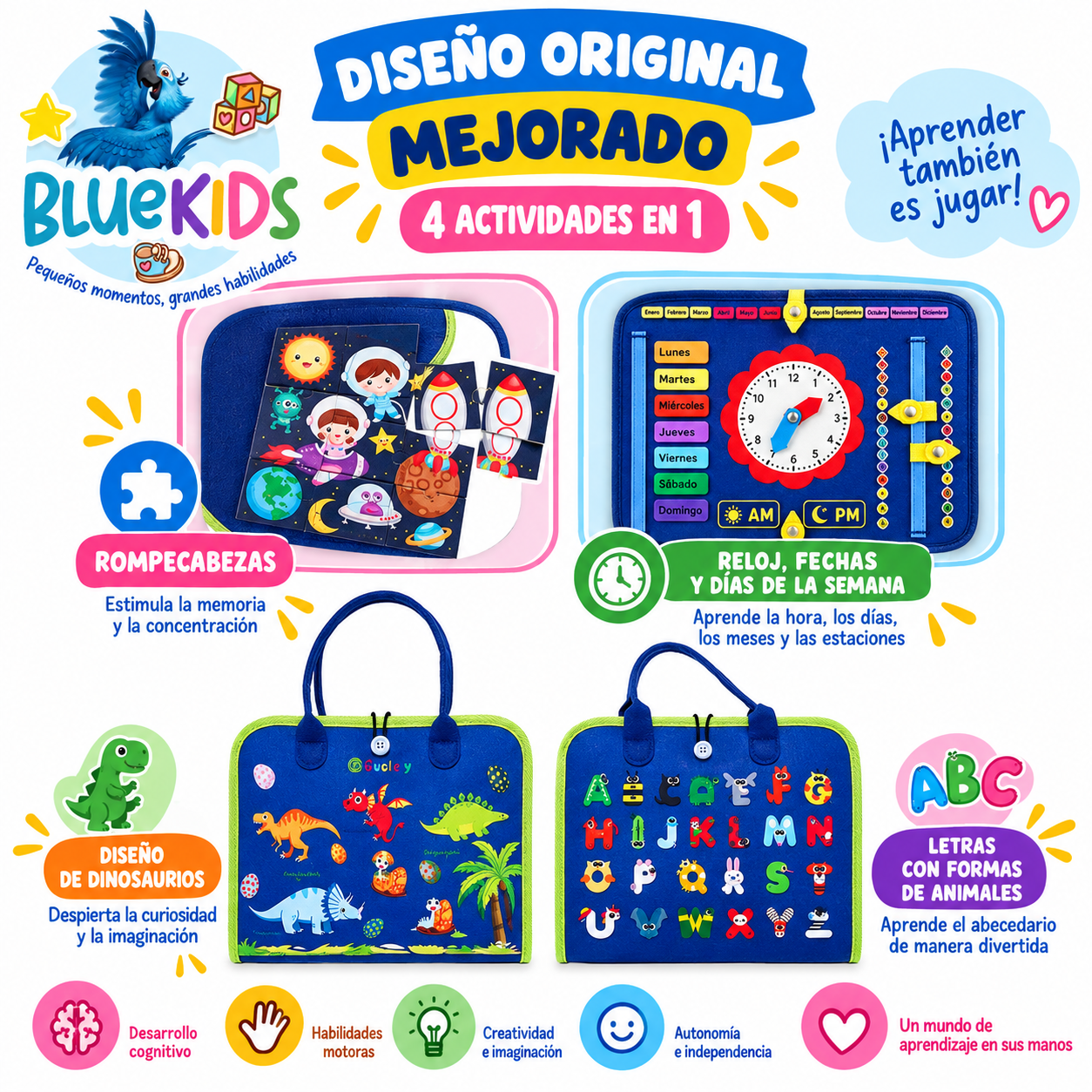 LIBRO SENSORIAL Y DIDÁCTICO DE TELA – JUGUETE EDUCATIVO DE ACTIVIDADES Y MOTRICIDAD FINA 8