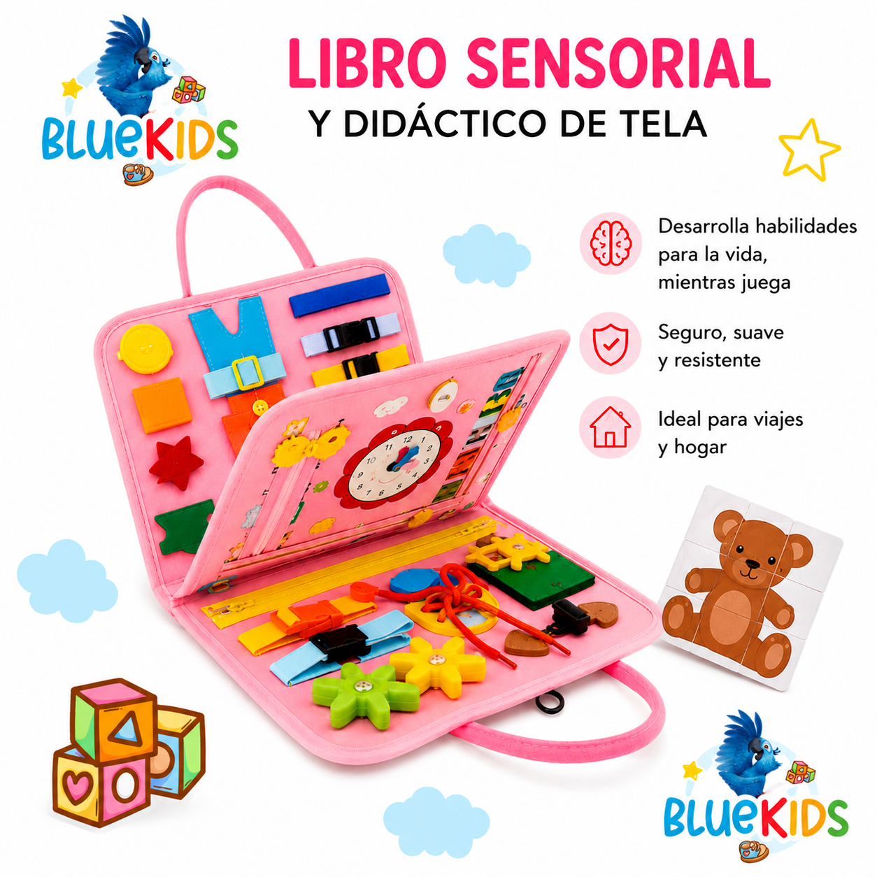 LIBRO SENSORIAL Y DIDÁCTICO DE TELA – JUGUETE EDUCATIVO DE ACTIVIDADES Y MOTRICIDAD FINA 10