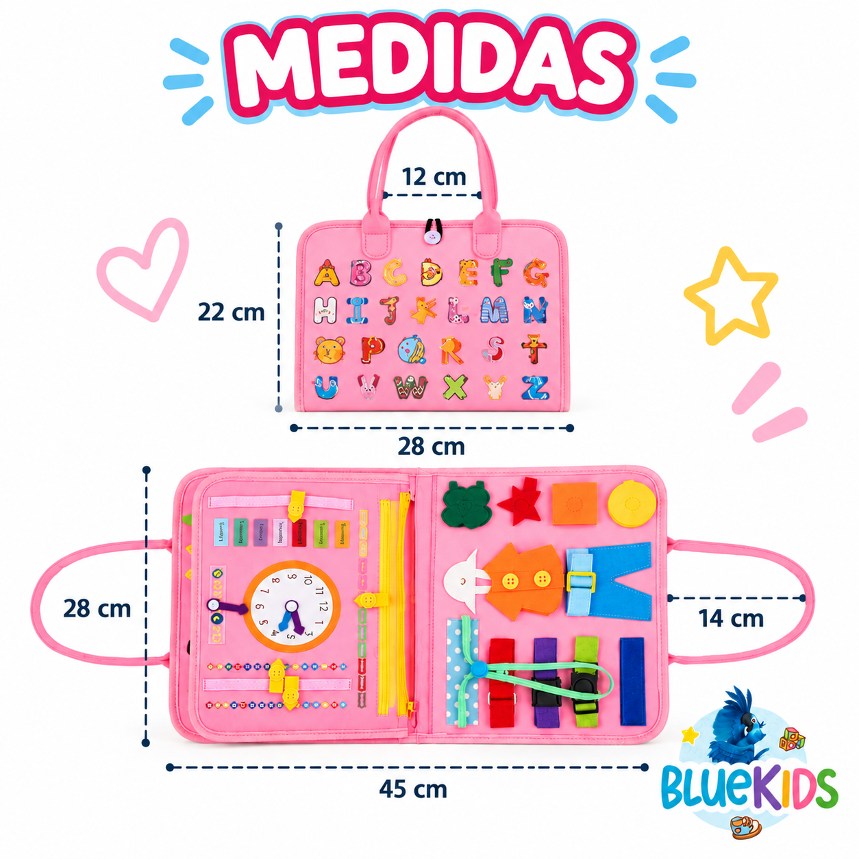 LIBRO SENSORIAL Y DIDÁCTICO DE TELA – JUGUETE EDUCATIVO DE ACTIVIDADES Y MOTRICIDAD FINA 12