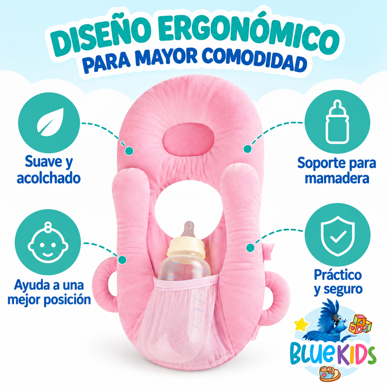 Cojin De Alimentacion Para Bebe Con Soporte Para Mamadera 13