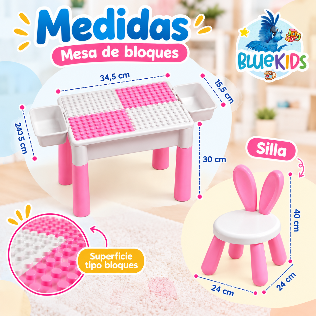Mesa Didáctica Infantil con Silla y Bloques para Niña | Bluekids 3