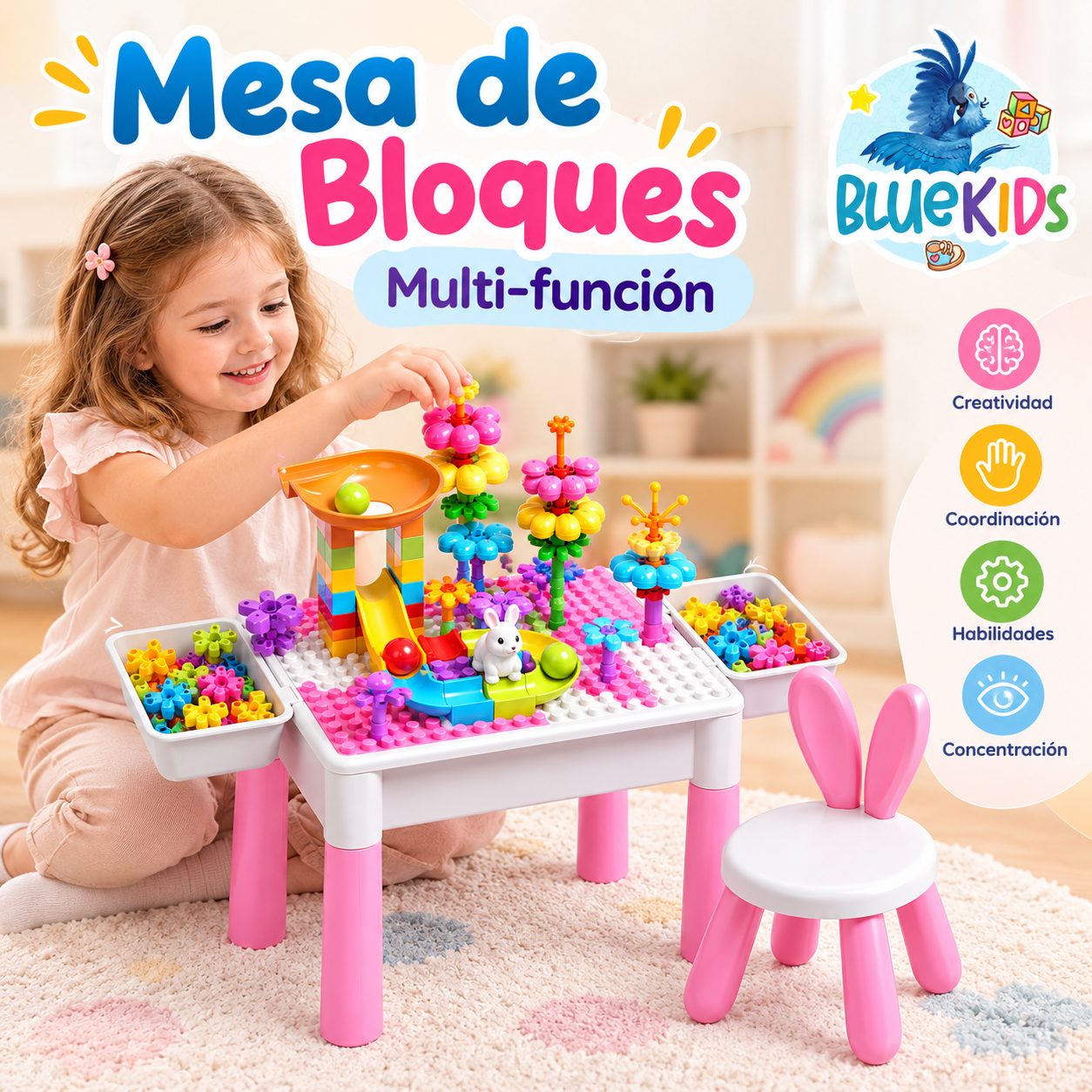 Mesa Didáctica Infantil con Silla y Bloques para Niña | Bluekids 6