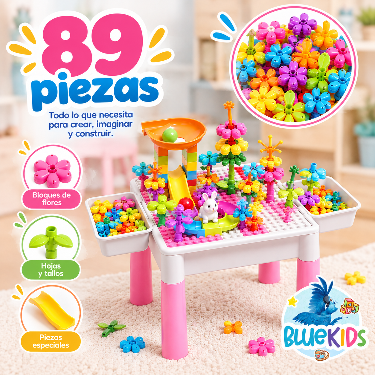 Mesa Didáctica Infantil con Silla y Bloques para Niña | Bluekids 4