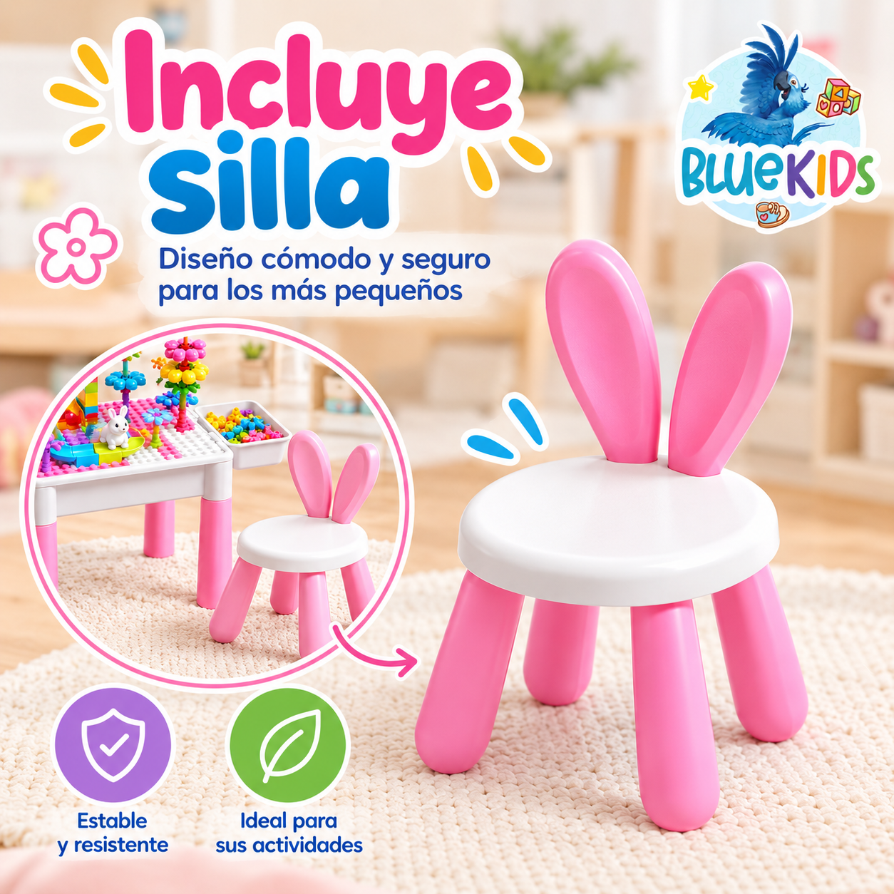 Mesa Didáctica Infantil con Silla y Bloques para Niña | Bluekids 5