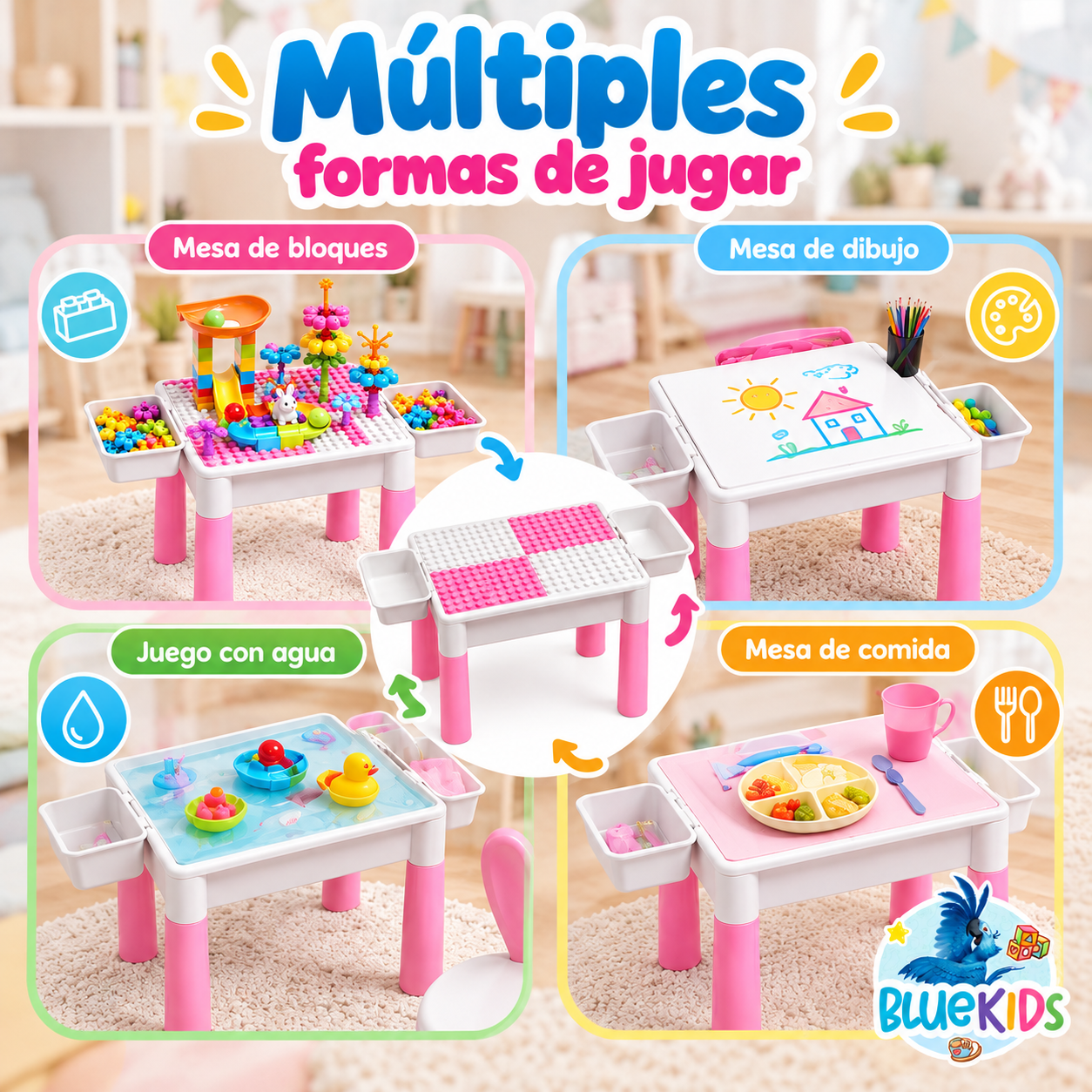 Mesa Didáctica Infantil con Silla y Bloques para Niña | Bluekids 2