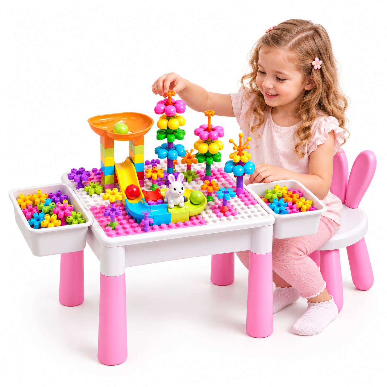 Mesa Didáctica Infantil con Silla y Bloques para Niña | Bluekids 1