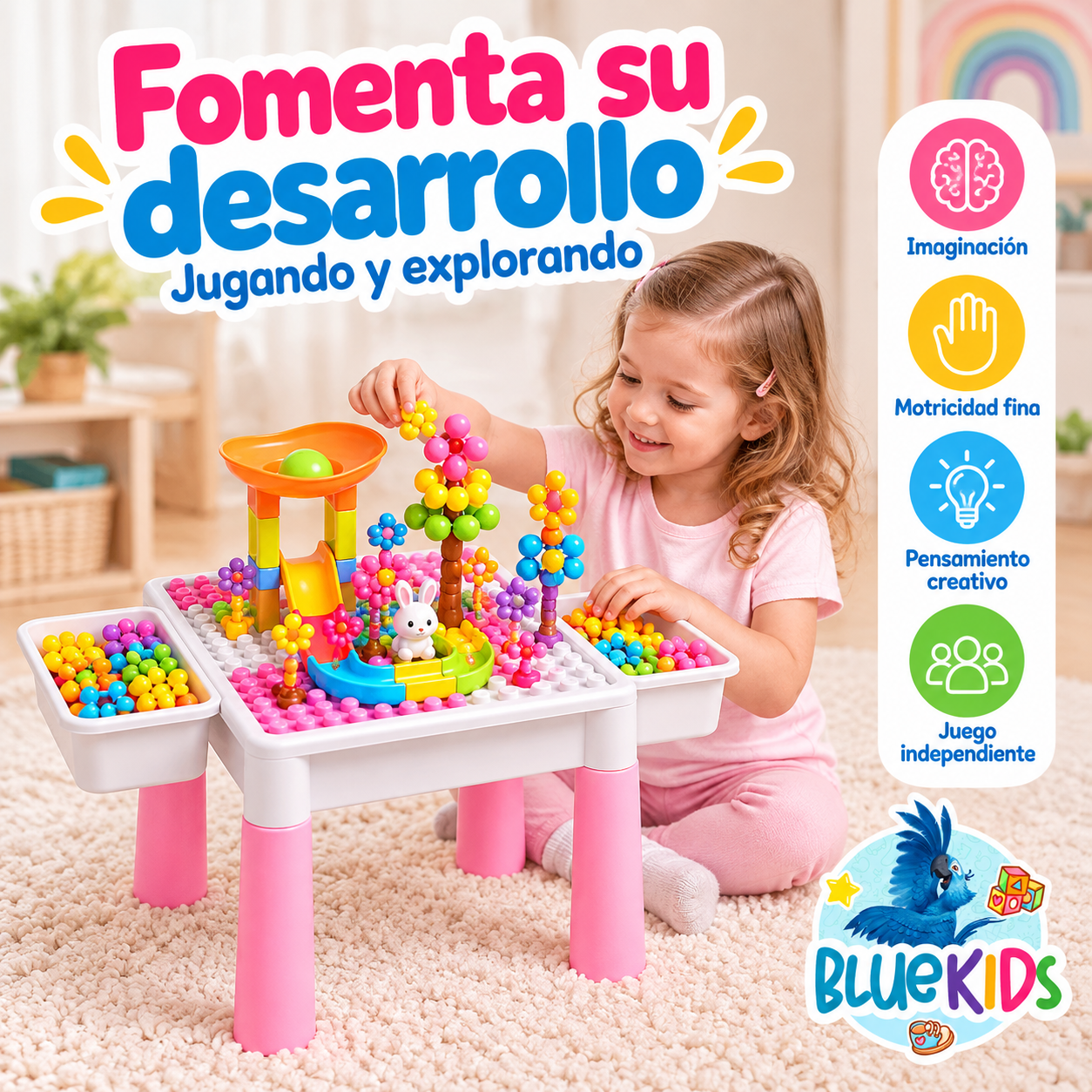 Mesa Didáctica Infantil con Silla y Bloques para Niña | Bluekids 9