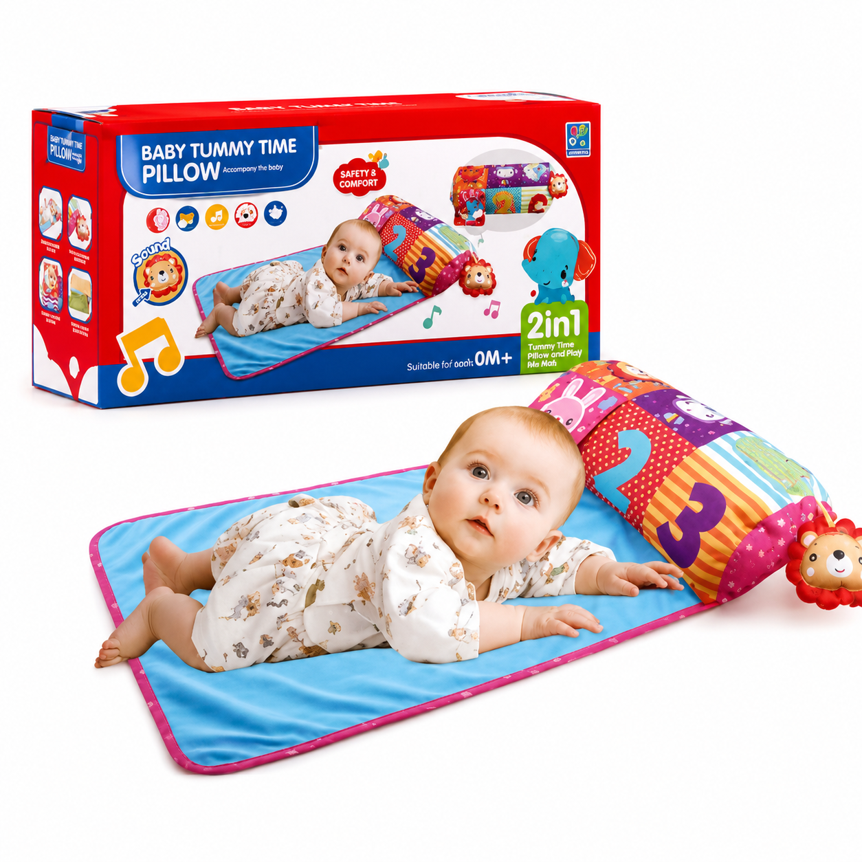 Almohada Tummy Time para Bebé 2 en 1 con Manta Sensorial 1