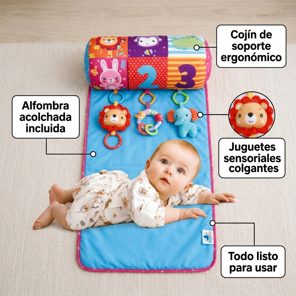 Almohada Tummy Time para Bebé 2 en 1 con Manta Sensorial 9