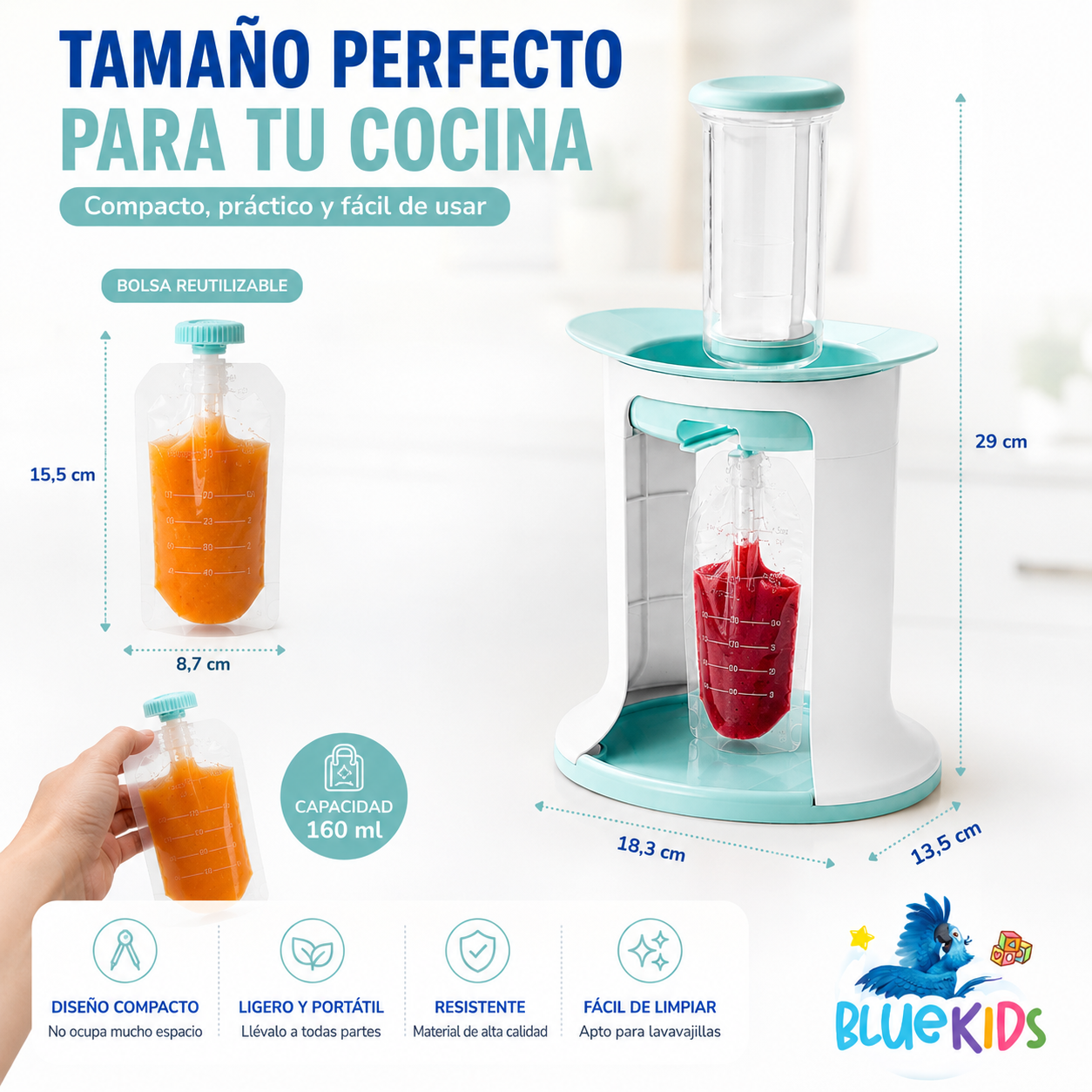 Dispensador de Papillas y Compotas para Bebé + 10 Bolsas 4