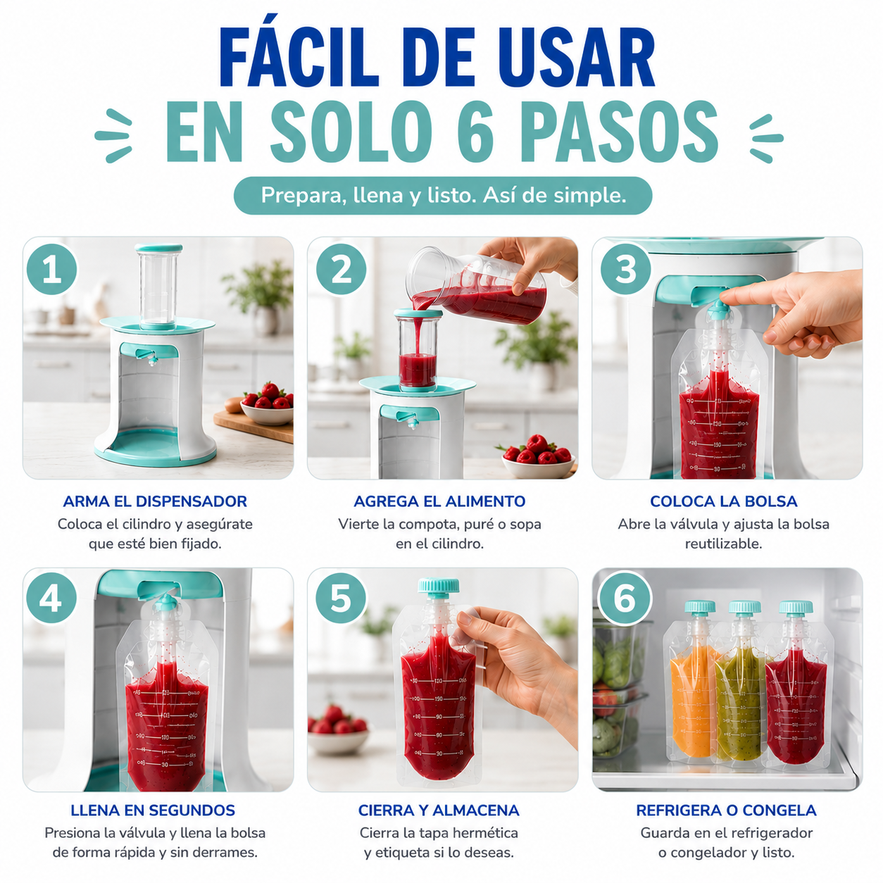 Dispensador de Papillas y Compotas para Bebé + 10 Bolsas 7