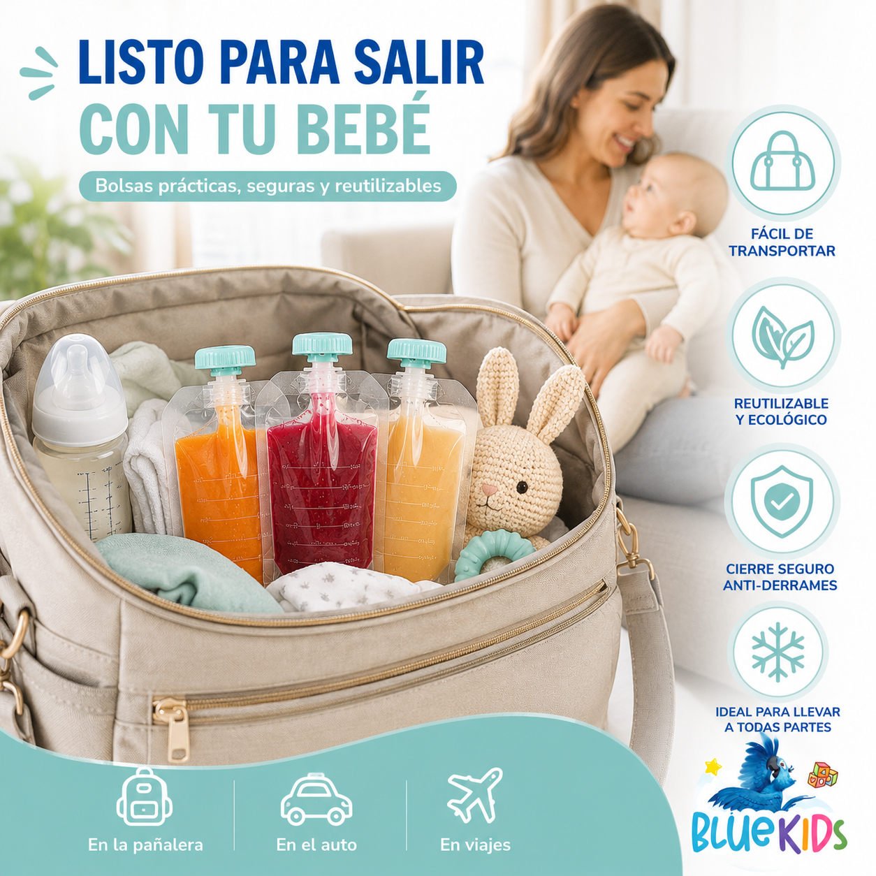 Dispensador de Papillas y Compotas para Bebé + 10 Bolsas 8