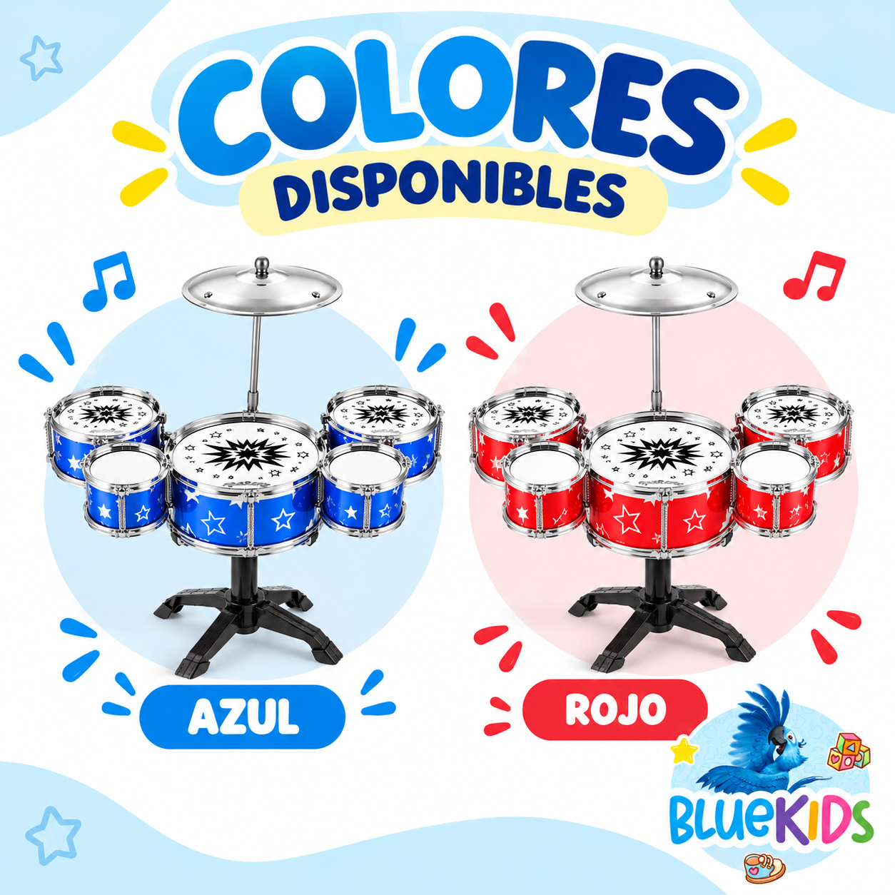 Batería Musical Infantil de 5 Tambores con Platillo y Baquetas 3