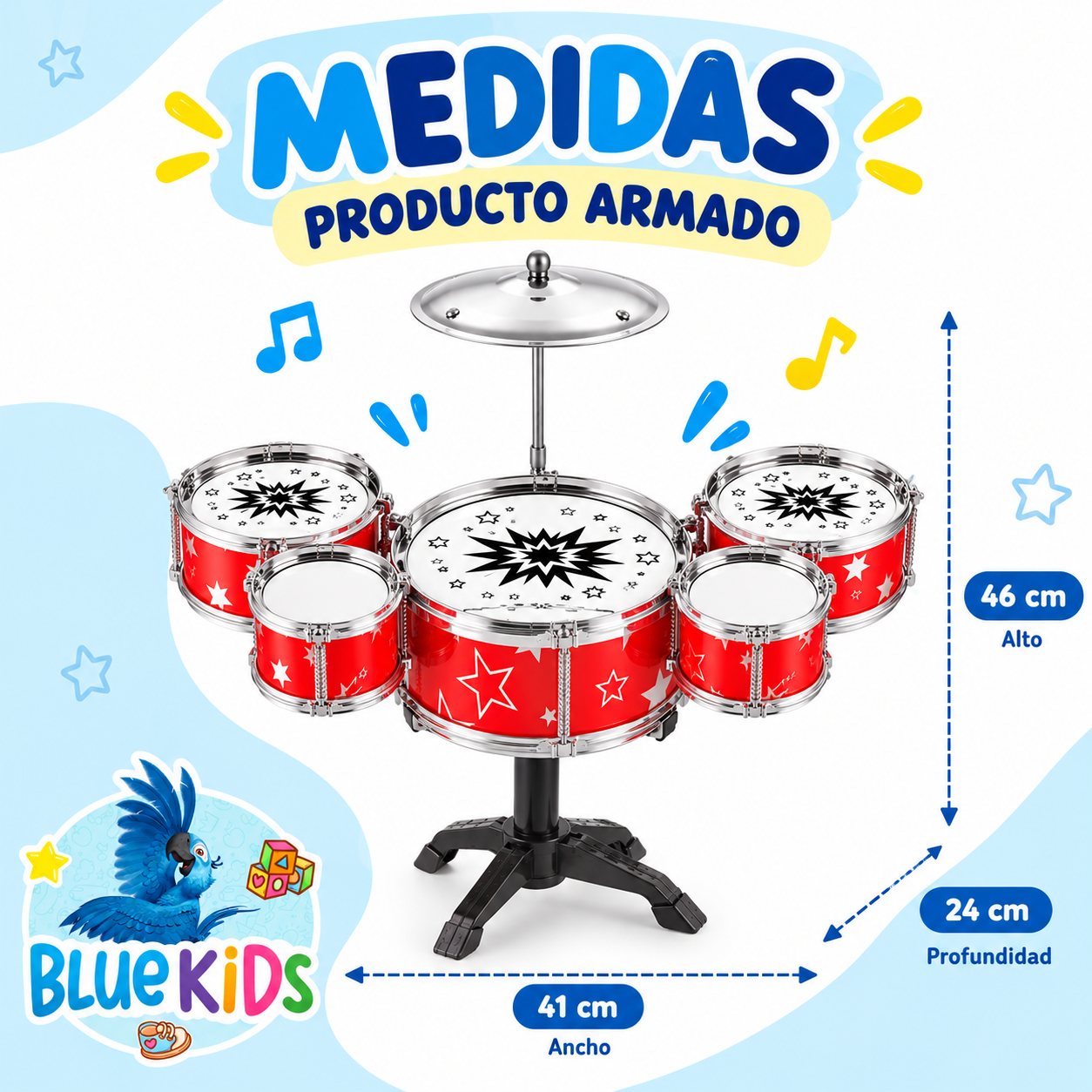 Batería Musical Infantil de 5 Tambores con Platillo y Baquetas 5
