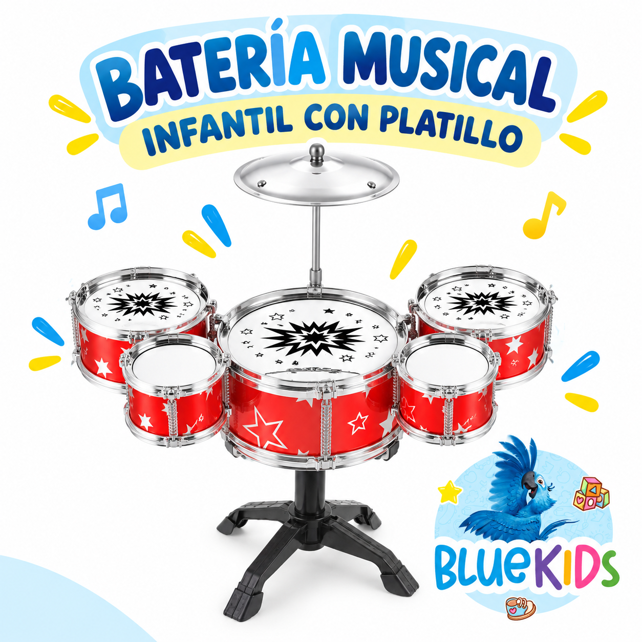 Batería Musical Infantil de 5 Tambores con Platillo y Baquetas 2