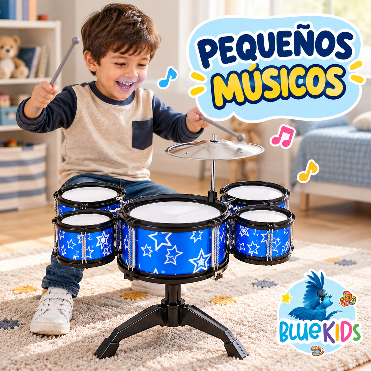 Batería Musical Infantil de 5 Tambores con Platillo y Baquetas 9