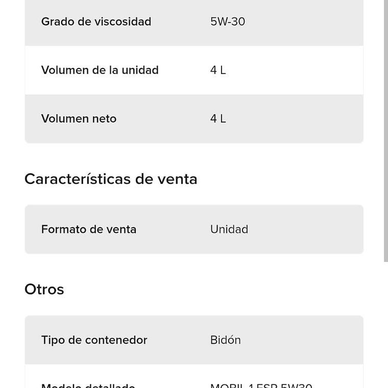 Aceite Mobil 1 Esp 5w-30 4lt Sintetico Mobil 2