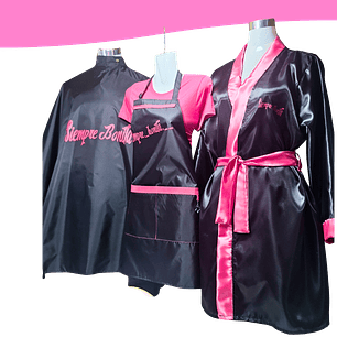 Set de pechera, capa y bata de seda 