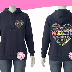 Polerón Educadora diseño Maestra Corazon Frontal y espalda